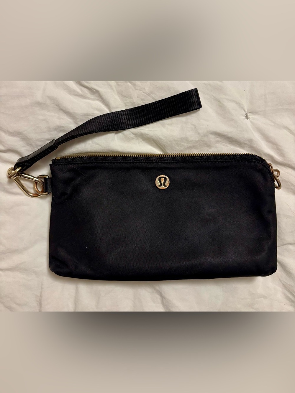 lululemon athletica Black Nylon Wristlet with Gold Logo